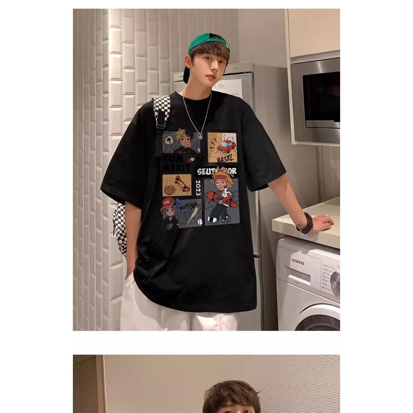 Pánské trendy tričko s krátkým rukávem s kulatým výstřihem a kulatým výstřihem na léto Volný ležérní top