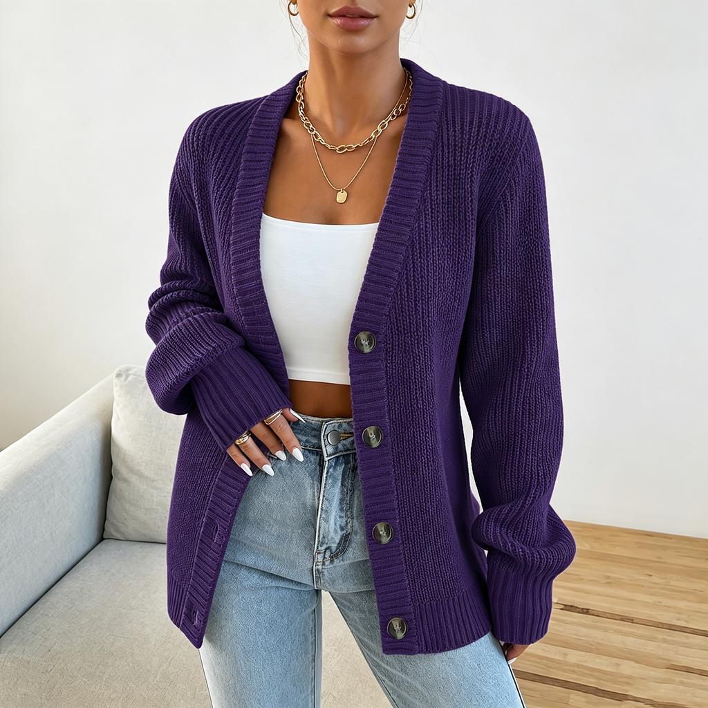 Women's Casual Button Front V Neck Knit Cardigan Sweater Jacket Outerwear for Fall Winter