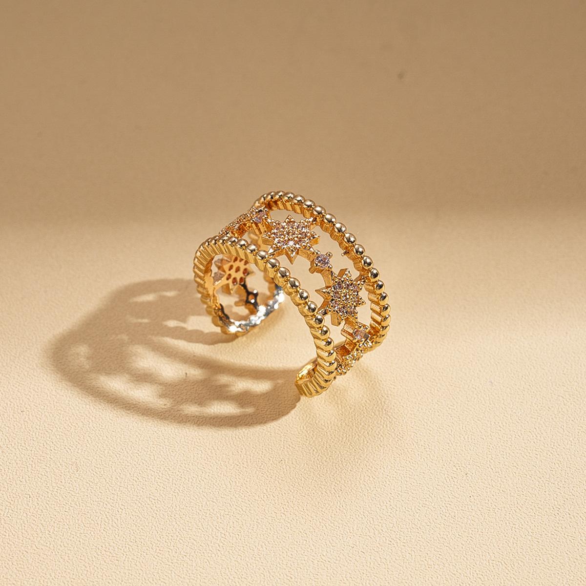 Zircon double-layer mango hollow open ring retro versatile commuter jewelry