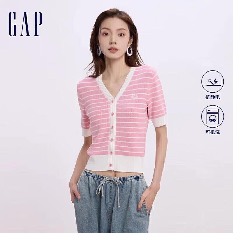 GAP Women's Embroidered Logo Color Block Stripe Knit Top