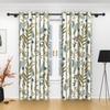 2pcs Green Leaves Window Curtains Boho Style Modern Bedroom Blackout Curtains Blue Flowers Natural Plants Curtains Living Room