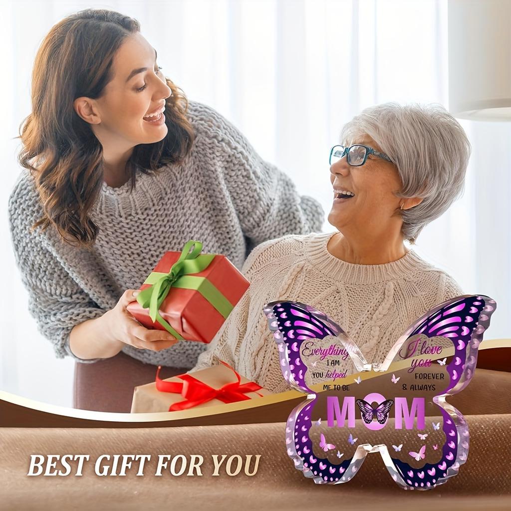 1pc Butterfly-shaped Acrylic Plaque Gift for Mom - Unique Birthday or Holiday Commemorative Gift for Home or Office Decor