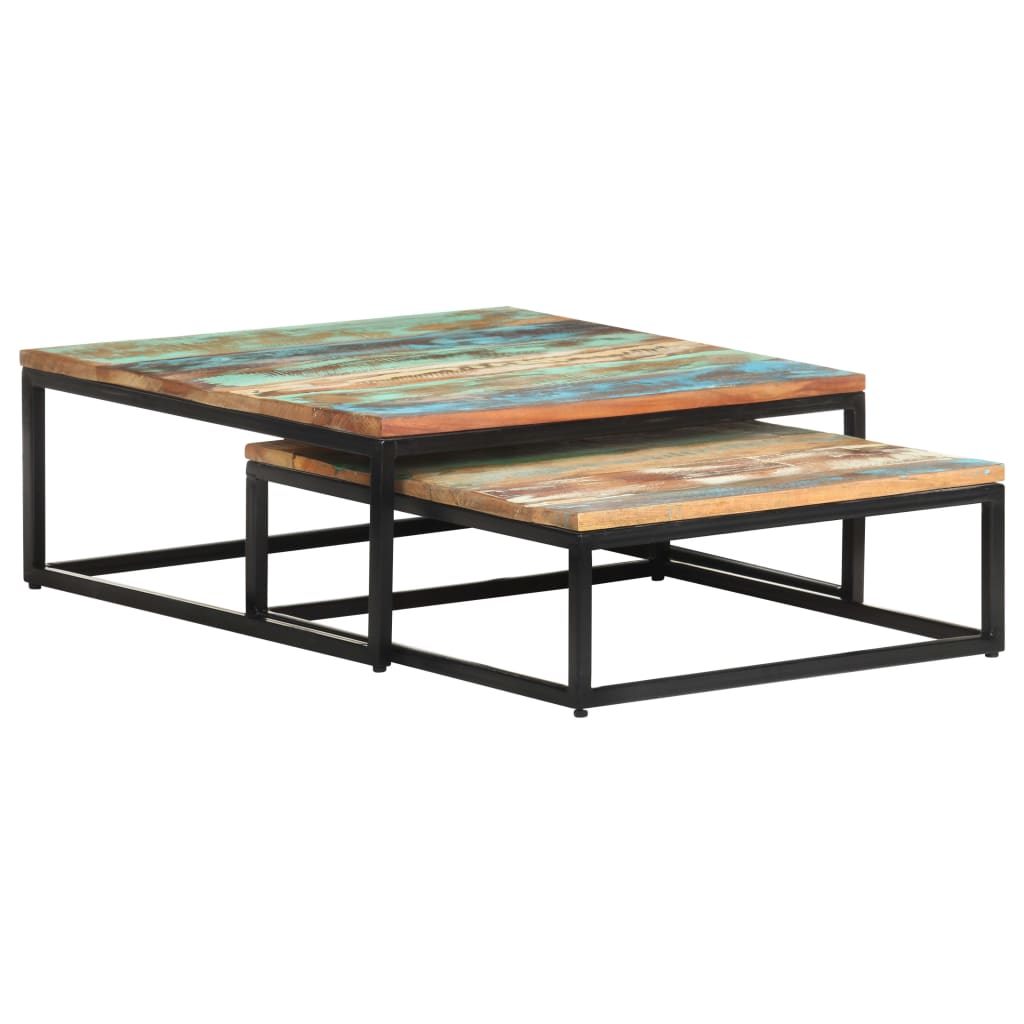 Set of 2 Side Tables Recycled Solid Wood
