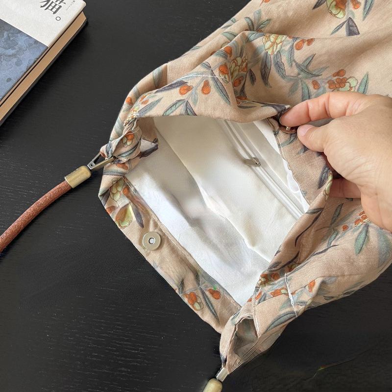 Vintage Style Women's Shoulder Bag Flower Print Large Capacity Ladies Underarm Bags Female Shopping Bag Casual Tote Handbags