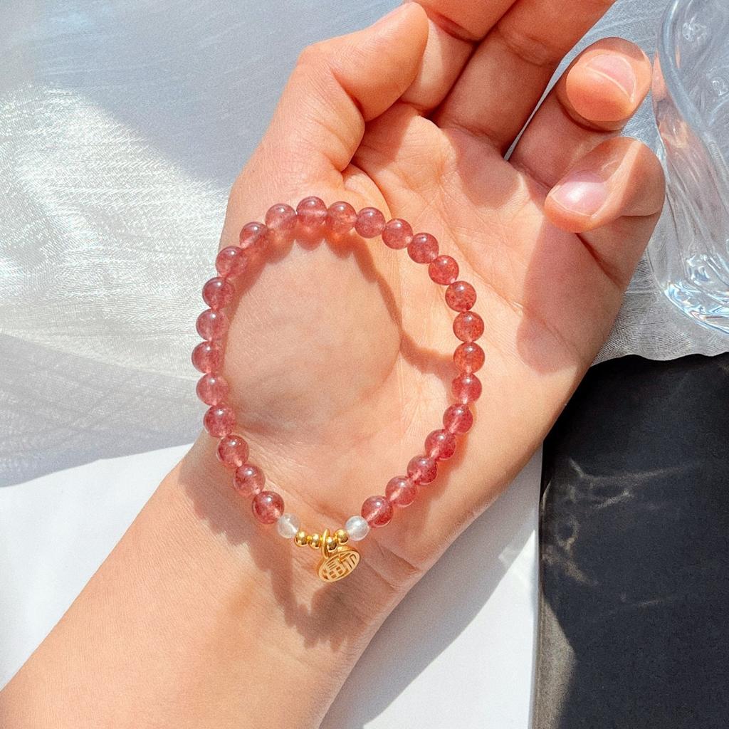 925 Silver 6Mm Pigeon Blood Red Natural Strawberry Crystal Bracelet Bracelet