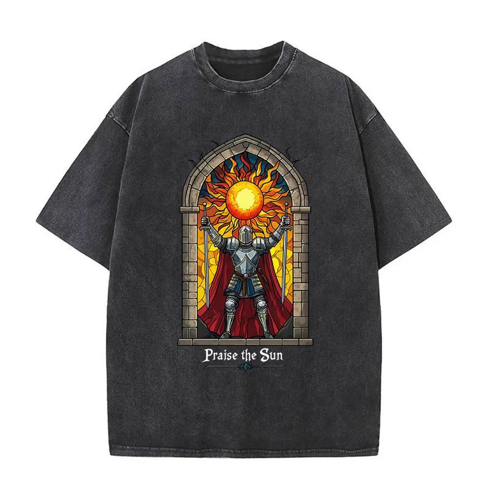 Washed Vintage Game Dark Souls Tshirt Men Women S Retro Gothic Rock Short Sleeve Tshirts Mens Punk Oversized Cotton T Shirt
