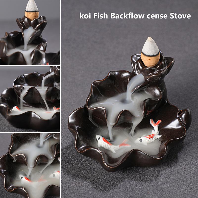 1PC Gifts Sandalwood Stove Aromatherapy Furnace Ceramic Ornament Koi Fish Backflow Incense Stove