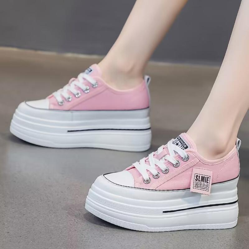 Casual Canvas Shoes  New Women's Solid Color Thick Sole Sports Wedge Heel Height Increasing Breathable Vulcanized Women's