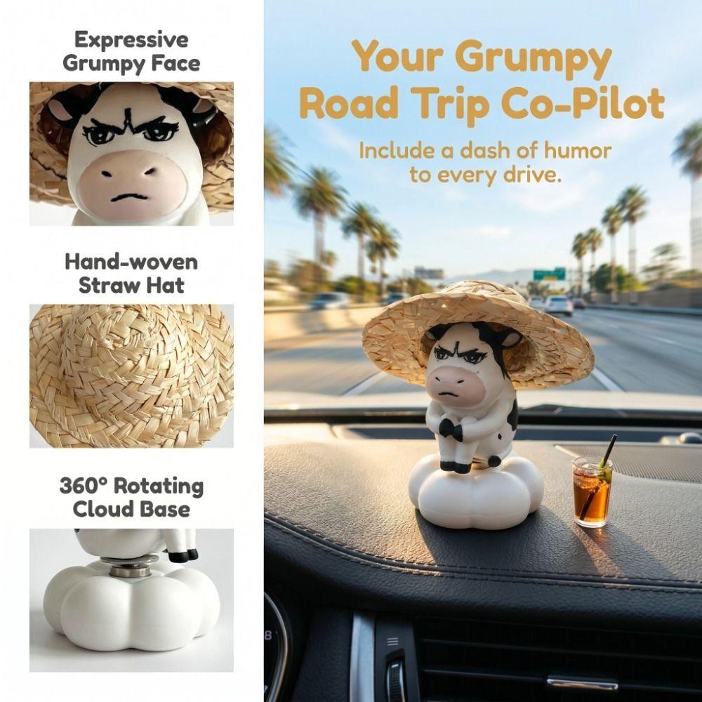 Cute Grass Cow Figure Ugly-cute Car Ornament Emo Center Console Decoration  Center Console