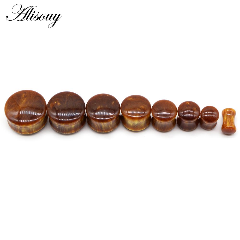 Alisouy 2PCS Einzigartige Harz Frauen Männer Ohr Stecker Flesh Tunnel Runde Sattel Ohr Keil Gauge Expander Piercing Körper Schmuck