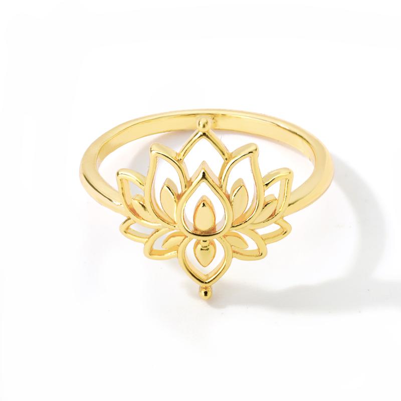 Vintage Lotus Rings for Women Teens Stainless Steel Wedding Ring Gothic Aesthetic copper Color Rings Zircon Gift bague femme