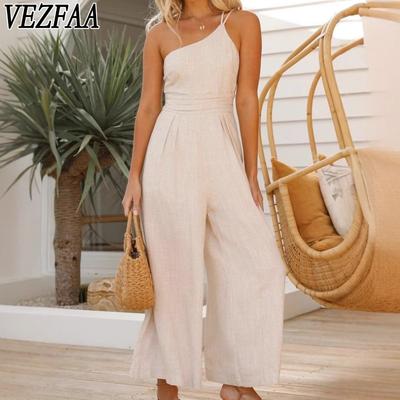 Moda Donna Casual Estivi Primaverili Colore Unico Stampa Senza Maniche Scollo Obliquo Vita Alta Pantaloni Tute & Rompers