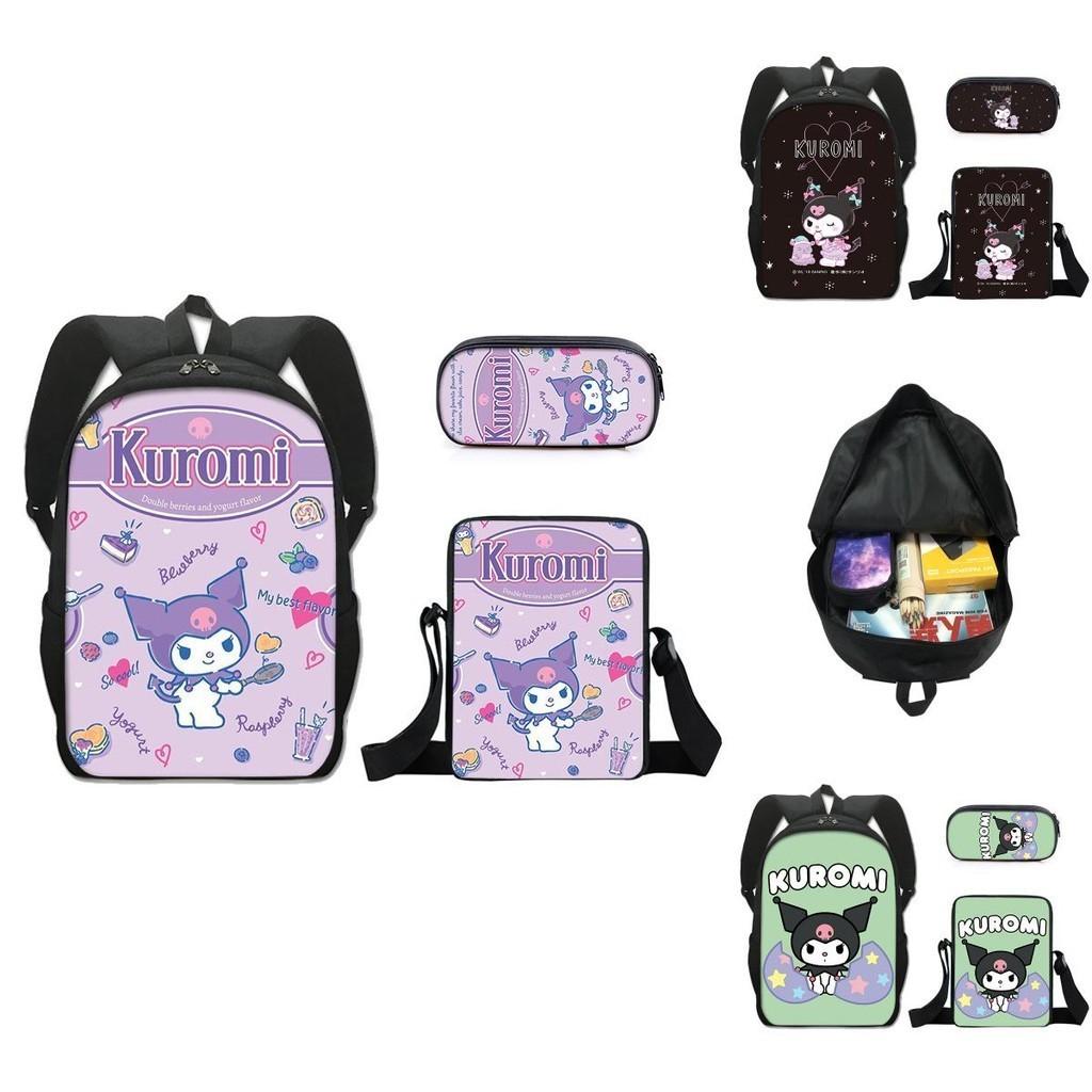 Kuromi Student Backpack Set With Pen Case And Shoulder Bag