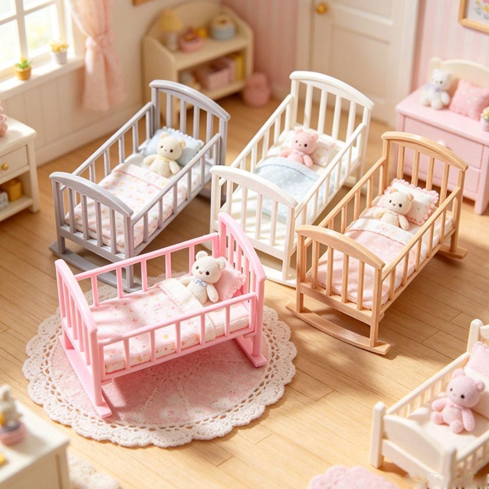 Miniature Dollhouse Cradle 1:12 Mini Baby Crib Creative Rocking Bed Model Nursery Room