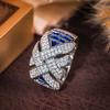 Huitan Novel Wide Cross Design Rings with White/Blue Cubic Zirconia Trendy Luxury Wedding Band Jewelry Women Charms Accessories