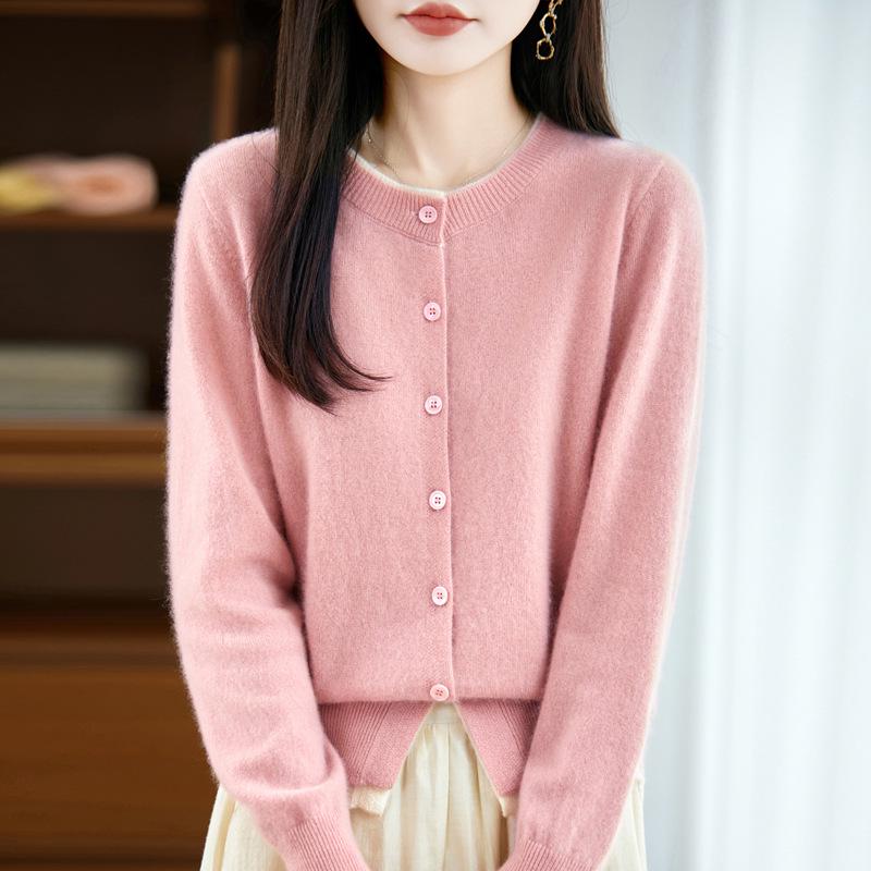 Women's 100% Wool Color Block Round Neck Sweater - Knit Long Sleeve Loose Pullover for Autumn/Winter