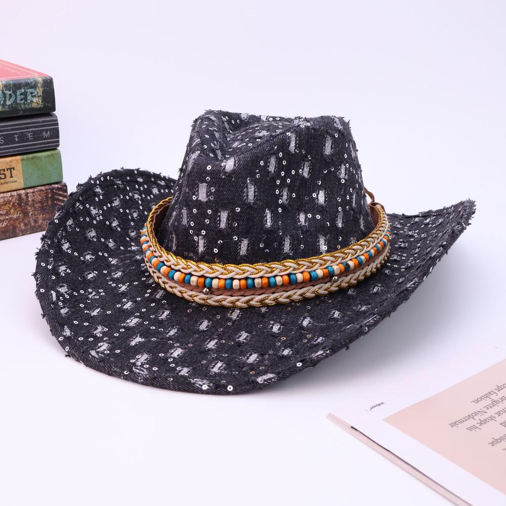 European and American Fashion New Ripped Western Cowboy Hat Retro Accessories Outdoor Travel Mountaineering Jazz Hat Versatile Top Hat