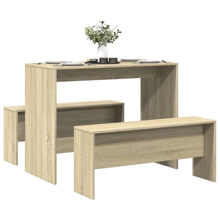 VidaXL Ensemble table à manger et bancs 3 pcs bois d'ingénierie, ensemble de table à manger, table à manger avec bancs, 855532