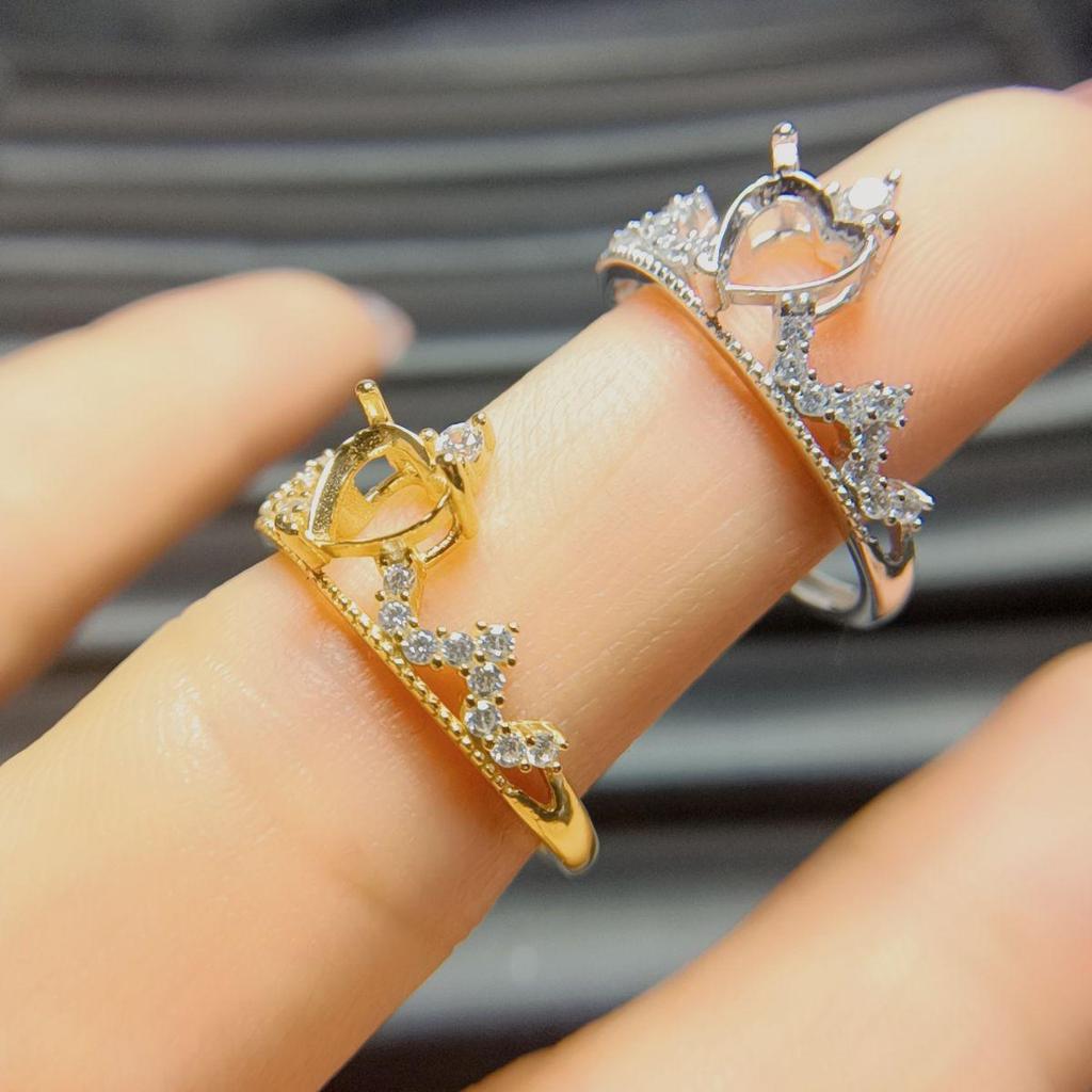Adjustable Heart-Shaped 6x6mm S925 Silver Ring In White & Gold Colors
