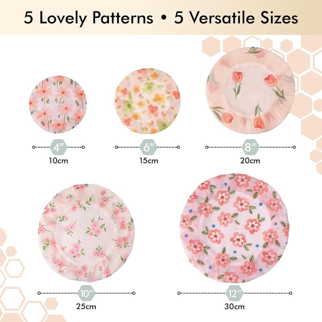 5 PCS Reble Bowl Covers for Bread Proofing, Beeswax Bowl Cover, Elastic Cotton Cloth Sourdough Covers for Proofing, Food Storage Containers Lids