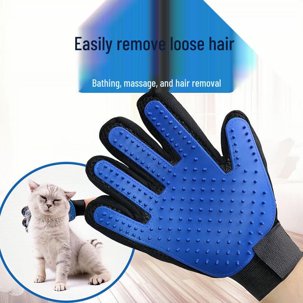 Zweiseitige Katzenhaarentferner-Handschuhe und Pflegebürste