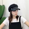 Girl With  Stripe Autumn Letters Winter Korean Style Hat Painter Hat PU Leather Women Berets