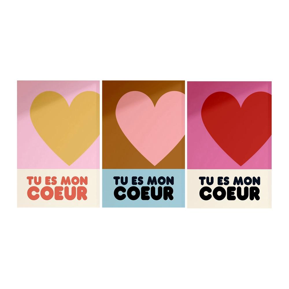 Tu Es Mon Coeur Poster Colorful Heart Pictures Mid Century Wall Art Decor Canvas Painting Couples Gifts Bedroom Home Decorative