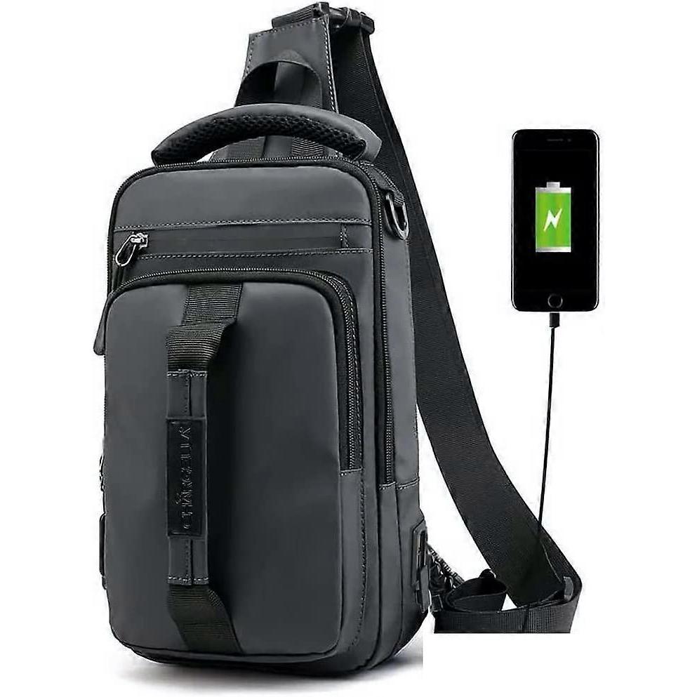 Sling Bag for Men Waterproof Shoulder Daypack Crossbody Backpack for Travel Hiking with USB Charging Port