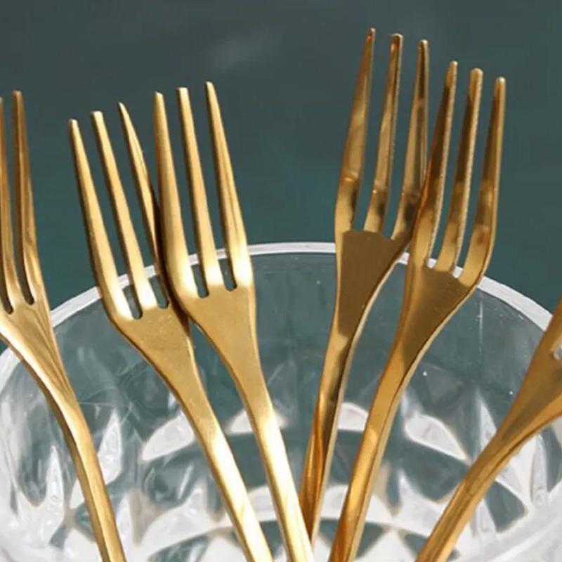 5 st Rostfritt Stål Middagsbestick Förrätt Guld Bestick Bladform Fruktgaffel Kökstillbehör