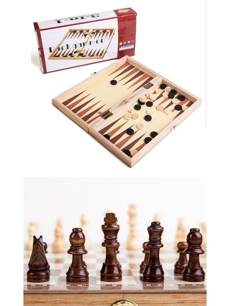 3-in-1 Wooden Folding Chess Set, 30x30 Cm