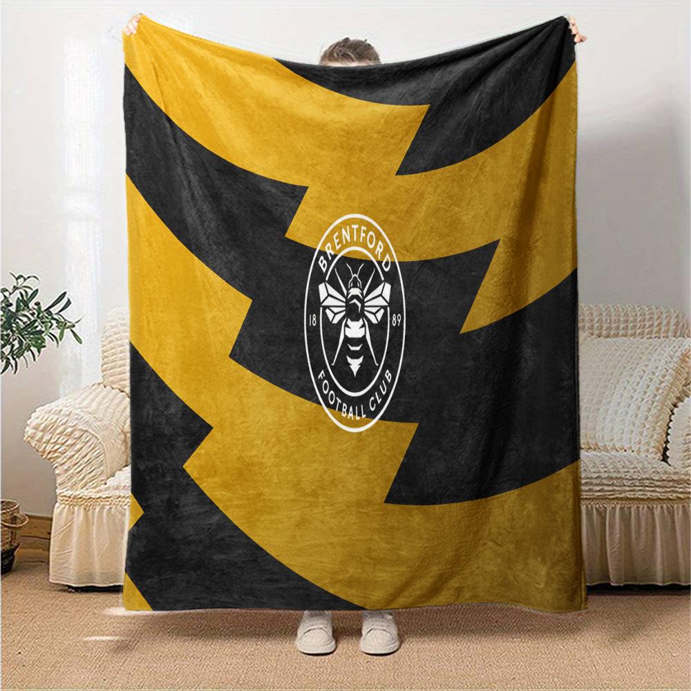 Brentford Football Club Logo Flannel Blanket, Soft Polyester, Modern Design, All-Season for Camping, Travel, Gifts for Holidays or Birthdays
