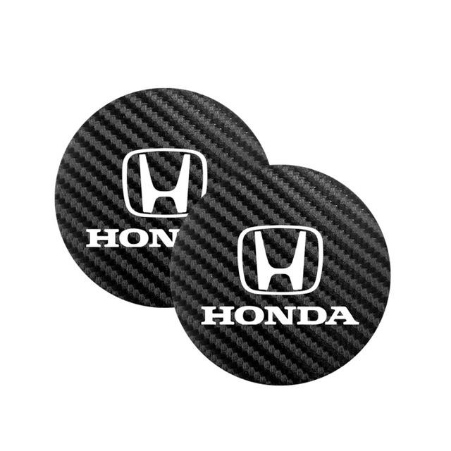 

2Pcs Car Carbon Leather Water Cup Pad Anti-noise Coaster Mat For Honda Civic Fit Jazz Accord Pilot CRV Odyssey Passport City HRV