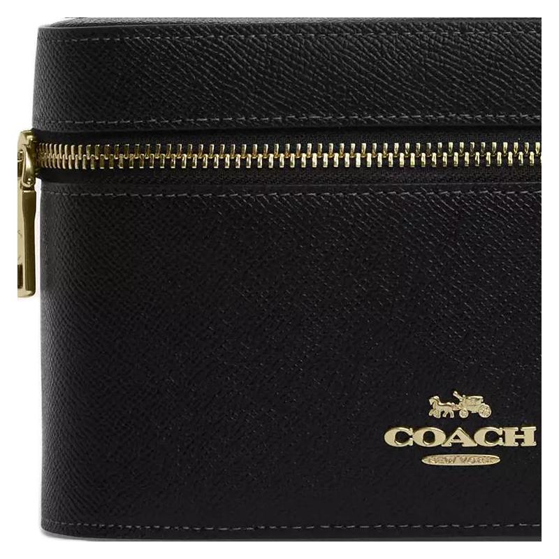 COACH Case 20 Metal Logo Zipper Closure Cross-grain Leather Cosmetic Bag Small Women's Black black