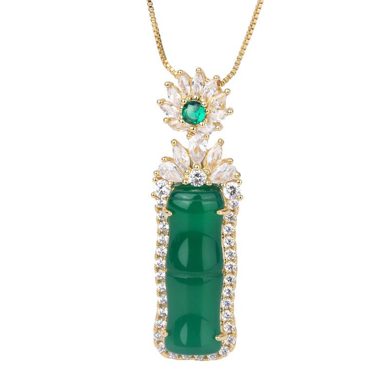 Bijoux Fond Cuivre Plaqué Or Incrusté Jadéite Vert Or Pendentif Annoté Peu Importe Marque Collier Pendentif Jade