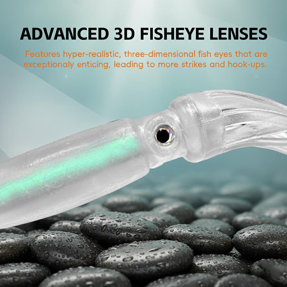 Luminous Soft Squid Lures Hollow Biomimetic Octopus Head Wobbler Deep Sea Boat Trolling Fake Bait 3D Squid Bait for Fishing
