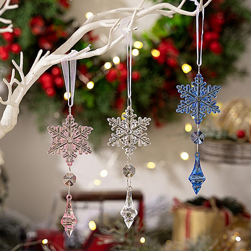 Snowflake Christmas Ornaments Acrylic Clear Pendant Festival Clear Snowflake Ornaments Hangable Decor Pendants For New Year Wall