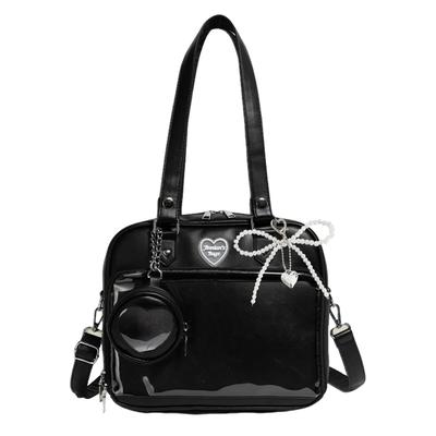 Coyoohouse Ita Bag, Oshikatsu Bag with Pearl Ribbon Heart Accessory, PU Soft Leather, 2-Way, 2D Fashion, CommuterTravel, Cute and Stylish Shoulder