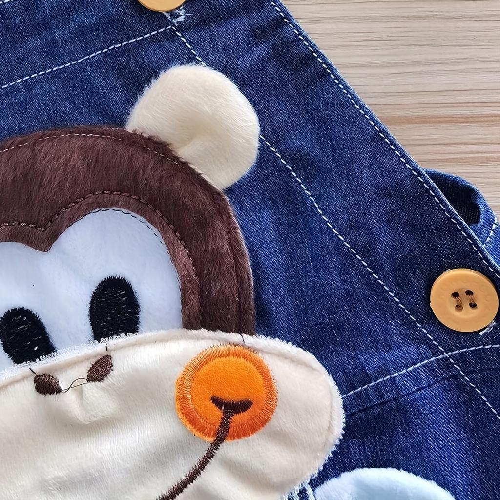 Bebek Erkek 9 Aydan 3 Yaşına Kadar Hayvan Baskılı Sevimli Maymun Kovboy Askılı Şort Kot Tulum