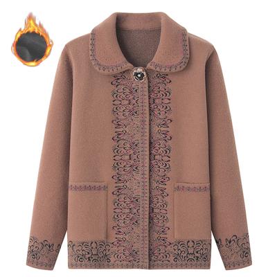 Ropa de Invierno para Mujer Suéter con Solapa Chaqueta Corta Ropa para Madre de Mediana Edad Primavera y Otoño Chaqueta de Terciopelo Cristal