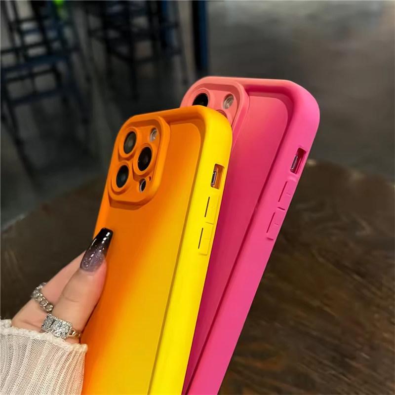 Gradient Liquid Silicone Soft Phone Case For iPhone 16 15 14 13 12 11 Pro Max Plus Candy Color Shockproof Thickened Bumper Cover