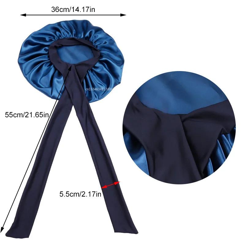 Satin-Schlafmütze Elastischer Streamer Runder Hut Einfarbig Lange Haare Make-up-Kappe Geknotete Schönheits-Dauerwellkappe Crossborder