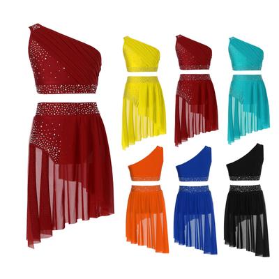 Kinder Mädchen 2-teiliges Tanz-Outfit Ballett Gymnastikanzug Athletisch Crop Top mit Tutu Rock Lyrisches Tanzkleid