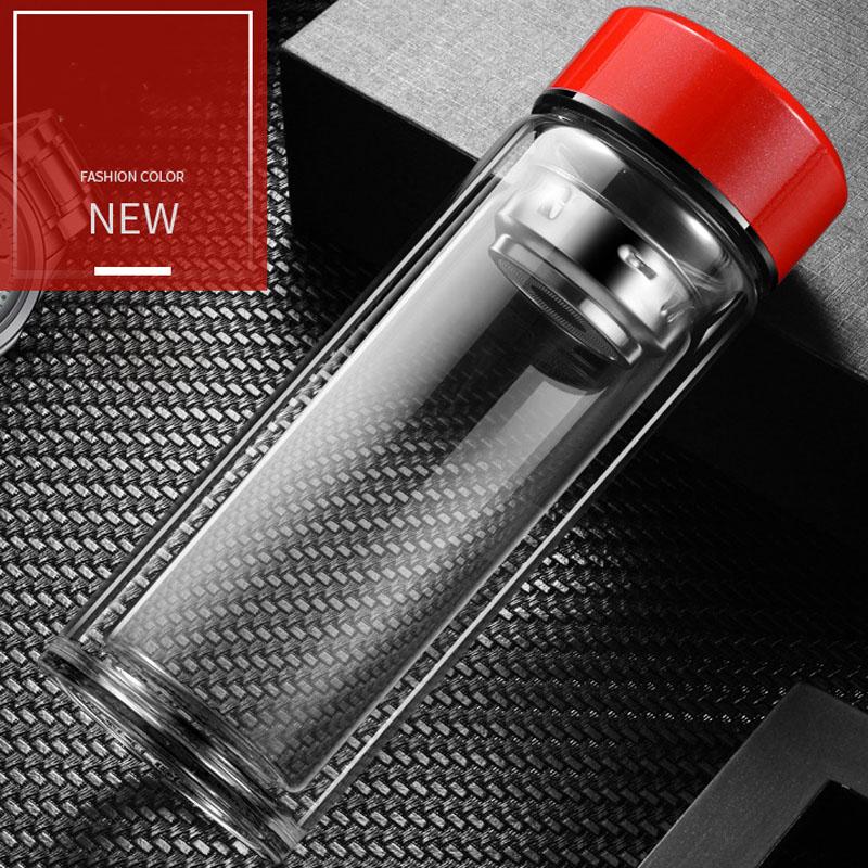 360 мл Термобутылка для чая с двойными стенками Высококачественная стеклянная бутылка для воды Портативная Подарок Чашка-стакан Стеклянная бутылка 360ml красный