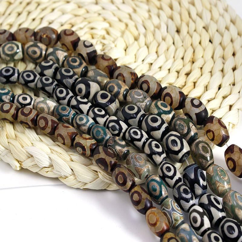 5Pcs Natural Stone Beads Vintage 3 Eyes DZI Agates Oval Loose Spacer Beads for Jewelry Making DIY Bracelet Necklace Accessories