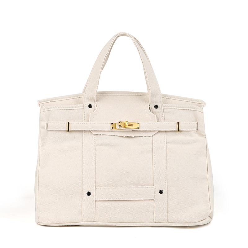 Canvas Platinum Bag, High-end Feel, Contrasting Color Handbag, Large Capacity Commuting Versatile Tote Bag