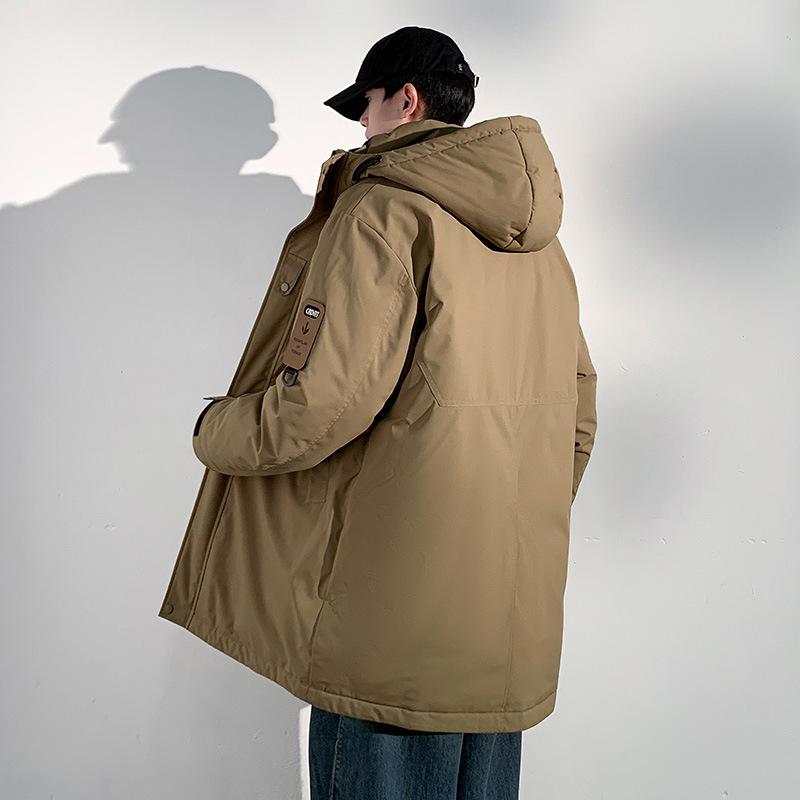 Long Cotton-padded Men's Winter Padded Protective Tooling Down Cotton-padded Jacket Hooded Windproof Cotton-padded Jacket.