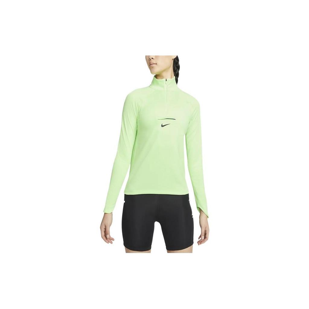 Nike Logo Zip-Up Running Casual Sports Stand Collar Long Sleeve T-Shirt Women Tops Green DM7569-345