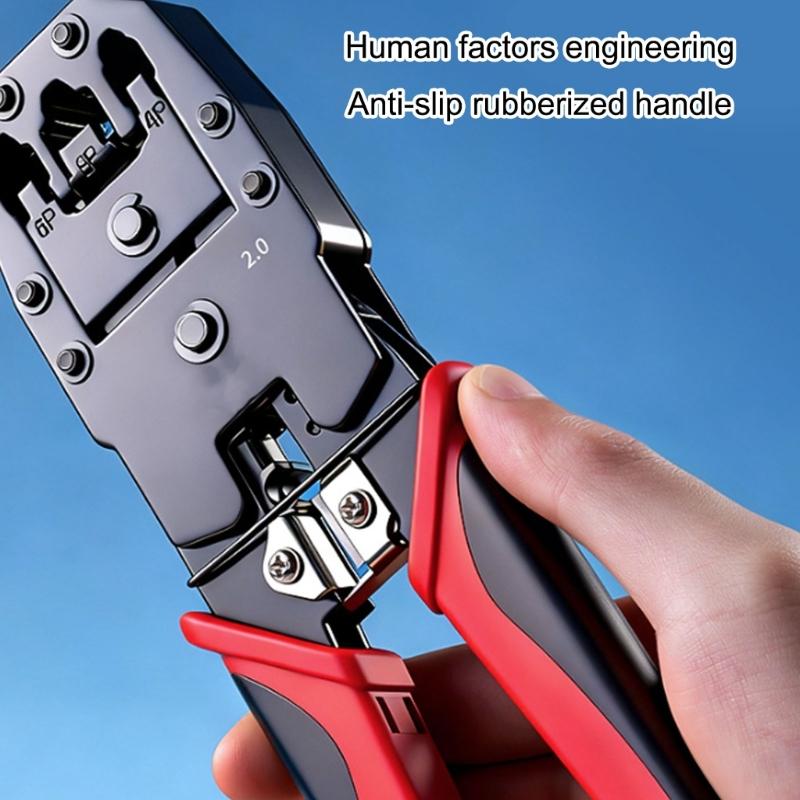 Ratcheting Modular Data Cable Crimper Wire Stripper Wire Cutter for Cat6a Cat6 Cat5 Ergonomic Slip Resistant
