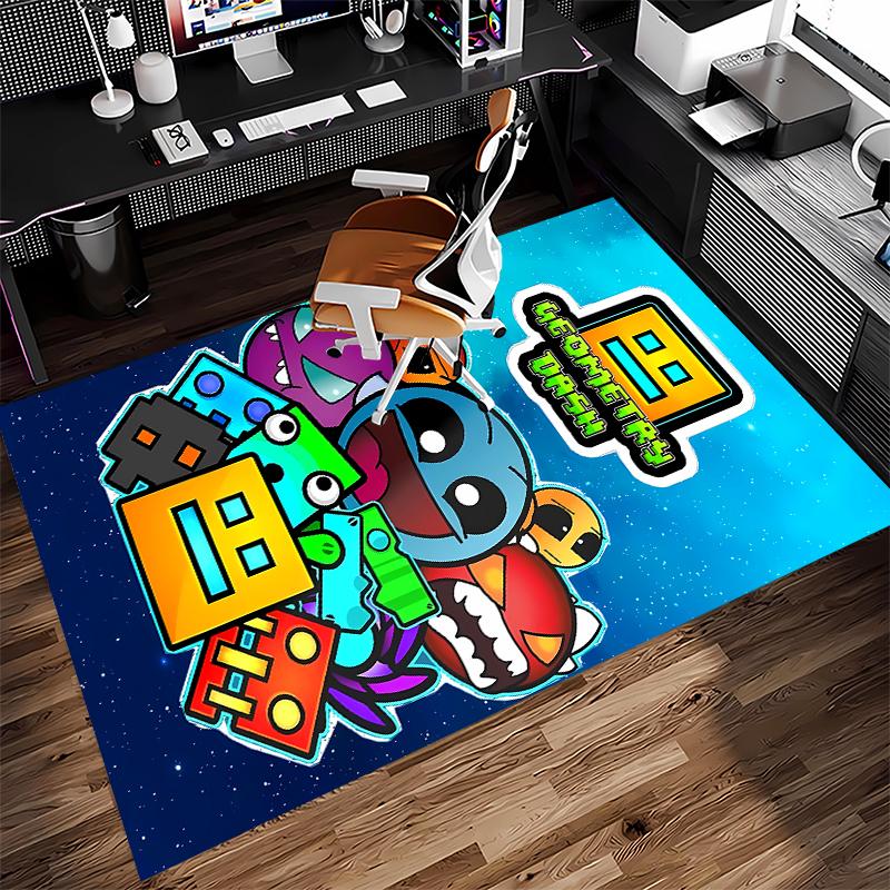 1pc Geometry Dash5 Print Area Rug - Soft, Washable Non-Slip Indoor Mat for Office Chairs, Living Room, Home Office Decorative Rug