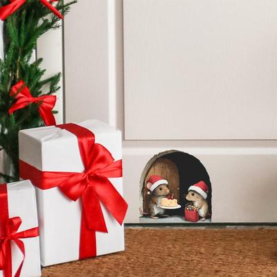 Cute Christmas Mouse Hole Wall Sticker Xmas Noel Navidad Home New Year Decoration